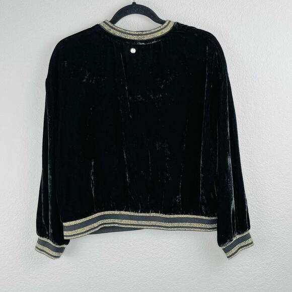 Elevenparis Black Velvet Gold Metallic Stripe Crewneck Pullover Sweatshirt SM/MD - Picture 12 of 12